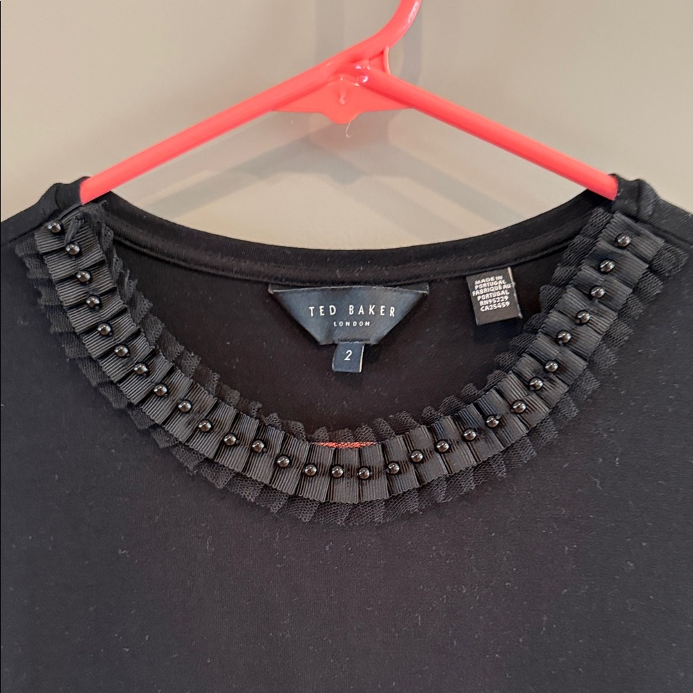 LAST CALL! Ted Baker Black Short Sleeve Tee with Beaded Collar - Picture 2 of 4
